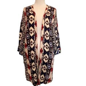 Angie Aztec IKAT Kimono Womens Medium Open Boho Topper Cardigan Coverup